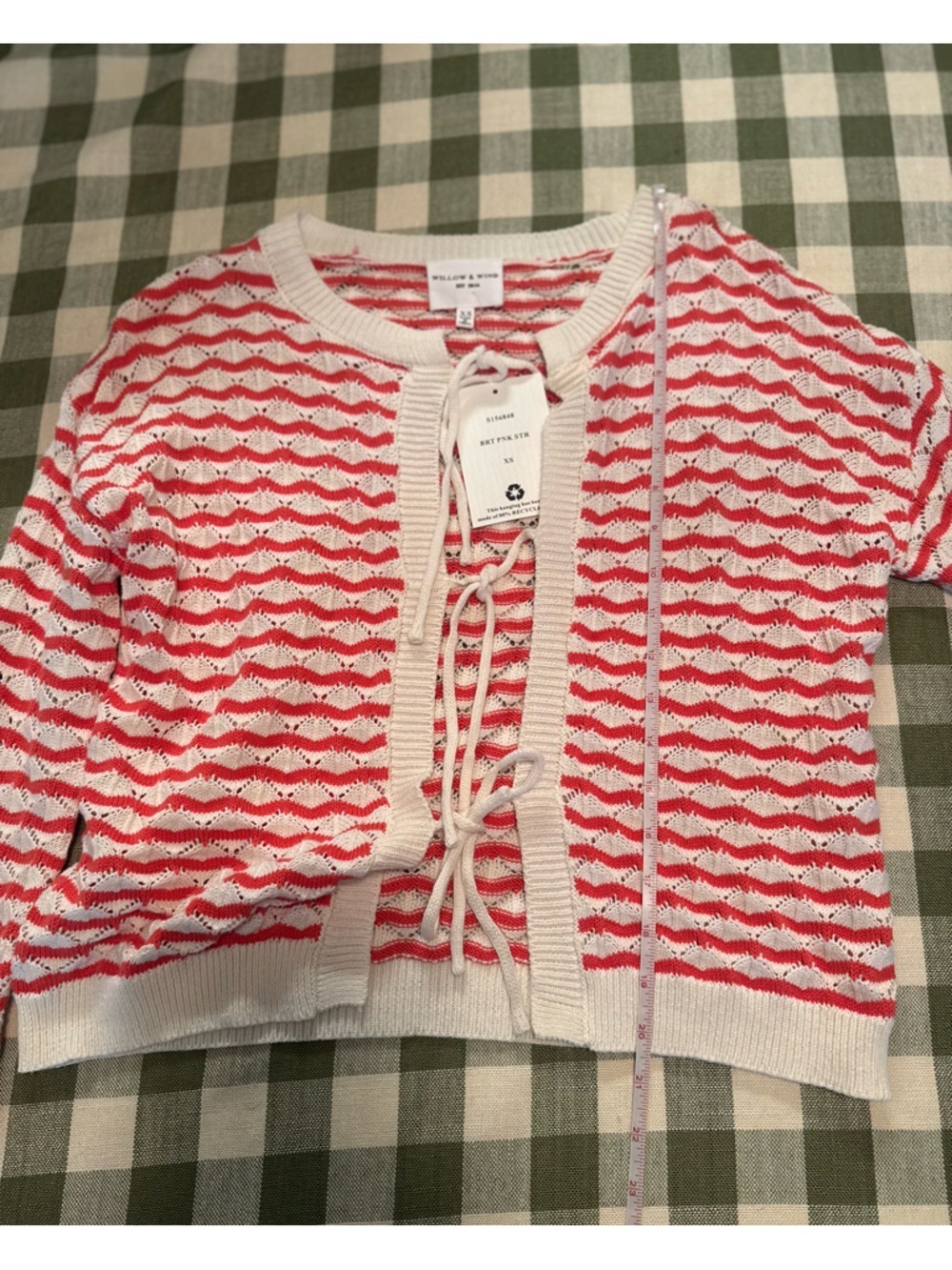 Willow & Wind Striped Tie-Front Knit Cardigan Sweater - Pink & White - Picture 5 of 11